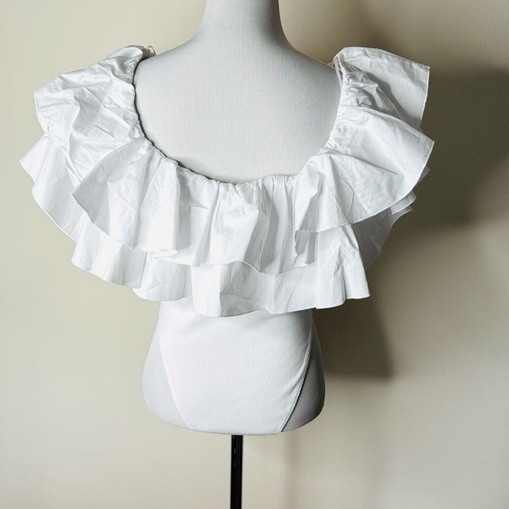 Zara White Oversize Ruffled Ribbed Bodysuit - Picture 8 of 8